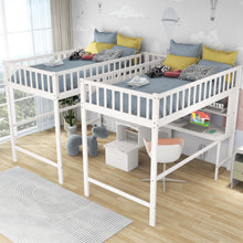 Load image into Gallery viewer, iRerts Twin Loft Bed Frame, Modern Twin & Twin Size Loft Bed with 2 Built-in Desks and Guardrail, Wood Loft Bed with Shelves and Storage Staircase, Twin Loft Bed for Kids Teens Adult Bedroom, White