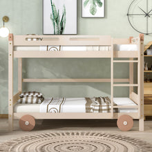 Load image into Gallery viewer, iRerts Wood Twin over Twin Bunk Bed, Car-Shaped Bunk Beds for Kids Boys Girls, Convertible Bunk Beds Twin over Twin with Wheels, Full-Length Guardrail, Ladder, No Box Spring Needed, Natural