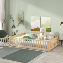 Load image into Gallery viewer, iRerts Full Floor Bed Frame for Kids Toddlers, Wood Low Floor Full Size Bed Frame with Fence Guardrail and Door, kids Full Bed for Boys Girls, No Box Spring Needed, Natural