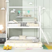 Load image into Gallery viewer, iRerts Twin Over Twin Bunk Bed with Extending Trundle, Wood Bunk Bed Twin Over Twin with Ladder and Roof, Versatility Kids Bunk Bed No Box Spring Needed for Boys Girls Bedroom Furniture, White