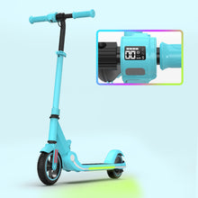 Load image into Gallery viewer, iRerts Electric Scooter for Kids Boys Girls, Folding Kids Scooter with Adjustable Height, LED Display, Rear Brake, 7" Wheel, Colorful Deck Light, Lightweight Kids Electric Scooters for 8-14 Ages, Blue