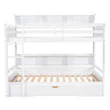 Load image into Gallery viewer, iRerts Twin Over Twin Bunk Bed with Storage Drawer, Wood Twin Bunk Bed with Built-in Shelves Beside Both Upper and Down Bed, Bunk Bed Twin Over Twin for Kids Teens Bedroom, No Box Spring Needed, White