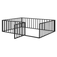 Load image into Gallery viewer, iRerts Full Floor Bed Frame, Metal Full Size Montessori Floor Bed Frame with Fence and Door, Kids Toddler Floor Bed Frame Full Size for Girls Boys, Twin Bed Frame without Bed Slats, Black