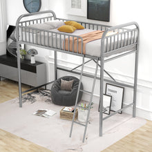 Load image into Gallery viewer, iRerts Twin Size Loft Bed, Metal Loft Bed Twin for Kids Teens Adults, Twin Loft Bed with Ladder and Full-Length Guardrail, Twin Metal Loft Bed for Bedroom Dorm Guest Room, No Box Spring Needed, Silver