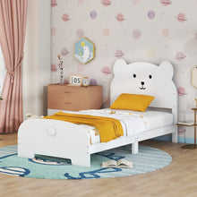 Load image into Gallery viewer, iRerts Wood Twin Platform Bed Frame with Bear-shaped Headboard and Footboard, Kids Twin Bed Frame for Boys Girls with Slats Support, Twin Bed Frames No Box Spring Needed for Bedroom, White