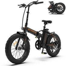 Load image into Gallery viewer, iRerts Folding Electric Bike, 500W Electric Bicycle for Adults Teens with 3 Riding Modes, Removable Battery and 20" Fat Tire, Portable Adult Electric Bike Beach Snow Bicycle for Commute School, Black