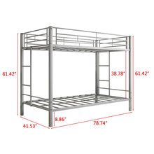 Load image into Gallery viewer, iRerts Twin Bunk Bed for Kids Teens Adults, Metal Twin Over Twin Bunk Bed with Slats Support, Heavy Duty Bunk Bed Twin Over Twin for Bedroom Dorm, No Box Spring Needed, Silver