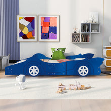 Load image into Gallery viewer, iRerts Full Size Race Car Bed Frame with Wheels, Wood Full Platform Bed Frame with Support Slats, Kids Full Bed Frame for Kids Boys Girls Teens Bedroom, No Box Spring Needed, Blue
