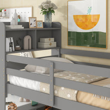 Load image into Gallery viewer, iRerts Wood Twin Bunk Bed, Twin Over Twin Bunk Beds with Bookcase Headboard, Can Be Converted into 2 Beds, Bunk Bed Twin Over Twin for Kids Teens Bedroom, No Box Spring Required, Grey