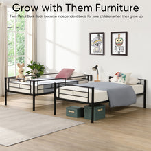 Load image into Gallery viewer, iRerts Metal Twin over Twin Bunk Bed, Convertible Bunk Beds Twin over Twin with 2 Ladders and Full-Length Guardrail, Modern Twin Bunk Beds for Adults Teens Kids Bedroom, No Box Spring Needed, Black