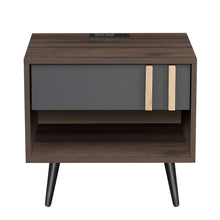 Load image into Gallery viewer, iRerts Nightstand with Charging Station, Modern End Side Table with Drawer, Black Handle and USB Charging Ports, Wood Night Stands Bedside Table for Bedroom Living Room, Walnut