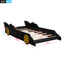 Load image into Gallery viewer, iRerts Race Car Shaped Twin Bed Frame, Wood Twin Platform Bed Frame for Kids Toddlers, Children Twin Size Platform Bed with Wheels, Wooden Slats, No Box Spring Needed, Black/Yellow