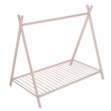Load image into Gallery viewer, iRerts House Twin Bed Frame, Metal Twin Size Play House Bed Frame for Kids Teens Boys Girls, Kids Toddlers Tent Bed Frame Twin Size with Metal Slats, No Box Spring Needed, Pink