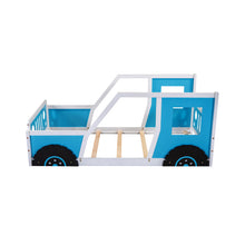 Load image into Gallery viewer, iRerts Twin Size Classic Car Bed Frame with Wheels, Wooden Kids Twin Platform Bed Frame with Support Slats, Twin Bed Frame for Kids Toddlers Boys Girls Bedroom, No Box Spring Needed, Blue