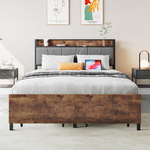 Load image into Gallery viewer, iRerts Metal Full Bed Frame with Storage Drawers, Full Size Platform Bed Frame with Storage Headboard, Charging Station, Full Size Bed Frame No Box Spring Needed for Bedroom, Brown/Black