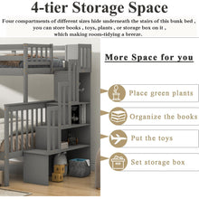Load image into Gallery viewer, iRerts Bunk Beds Twin Over Full, Wood Bunk Bed for Kids Teens Adults, Twin Over Full Bunk Bed with 2 Drawers and Staircases, Convertible into 2 Beds, Modern Bunk Beds for Bedroom Dorm, Gray