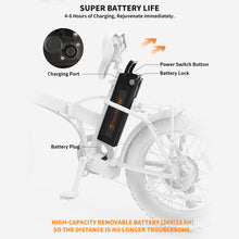 Load image into Gallery viewer, Electric Bikes for Adults, iRerts Portable Folding Electric Bike with 500W Motor, 20" Fat Tire 3 Riding Modes and Removable Battery, Beach Snow Bicycle Electric Bikes for Men Women Teens, Black