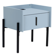 Load image into Gallery viewer, iRerts Nightstand with Charging Station, Modern End Side Table with Drawer, Black Handle and USB Charging Ports, Wood Night Stands Bedside Table for Bedroom Living Room, Blue