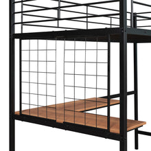 Load image into Gallery viewer, iRerts Metal Loft Bed with Desk, Twin Loft Bed Frame with Metal Grid for Kids Teens Adults, Twin Loft Bed with Ladder Guardrail, Loft Bed Frame Twin for Bedroom Dormitory, No Box Spring Needed, Black