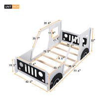 Load image into Gallery viewer, iRerts Classic Car Shaped Twin Bed Frame, Wood Twin Platform Bed Frame for Kids Toddlers Boys Girls, Children Twin Size Platform Bed Frame with Wheels, Wooden Slats, No Box Spring Needed, White