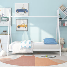 Load image into Gallery viewer, iRerts Metal Twin Size House Bed Frame, Kids Twin Bed Frame with Metal Slats, Kids Toddlers Tent Bed Frame Twin Size for Boys Girls, Twin Bed Frame No Box Spring Needed for Bedroom, White