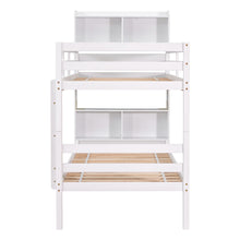 Load image into Gallery viewer, iRerts Twin Over Twin Bunk Bed, Convertible to 2 Beds Wood Twin Bunk Bed for Kids Teens Adults, Bunk Bed Twin Over Twin with Bookcase Headboard, Safety Rail and Ladder, White