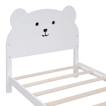 Load image into Gallery viewer, iRerts Twin Bed Frame for Kids Boys Girls, Wood Twin Platform Bed Frame with Bear-shaped Headboard and Footboard, Bed Frame Twin Size with Slats Support, No Box Spring Needed, White