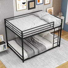 Load image into Gallery viewer, iRerts Metal Floor Bunk Bed, Full Over Full Low Bunk Bed for Kids Teens Adults, Full Over Full Bunk Bed with Ladder/Guardrails, Heavy Duty Full Bunk Bed for Bedroom Dorm, No Box Spring Needed, Black