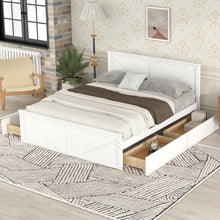 Load image into Gallery viewer, iRerts Queen Bed Frame with Headboard, Solid Wood Queen Platform Bed Frame with Storage Drawers, Slats Support and Support Legs, Modern Queen Size Bed Frame No Box Spring Needed for Bedroom, White