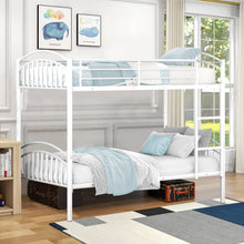 Load image into Gallery viewer, iRerts Twin Over Twin Bunk Bed, Metal Bunk Bed Twin Over Twin for Kids Teens Adults, 2 in 1 Convertible Bunk Bed with Safety Guard Rails, Twin Bunk Bed for Small Rooms Bedroom Dormitory, White