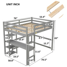 Load image into Gallery viewer, iRerts Wooden Loft Bed with Desk and Shelves, Full Loft Bed Frame for Kids Teens Adults, Full Loft Bed with Ladder and Guardrail, Loft Bed Frame Full for Bedroom Dormitory, No Box Spring Needed, Gray