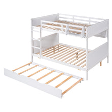 Load image into Gallery viewer, iRerts Bunk Bed with Trundle, Wood Full Over Full Bunk Bed with Bookshelf and Guardrail, Space Saving Full Bunk Bed No Box Spring Needed, Separable Bunk Bed for Adults Teens Kids Bedroom, White