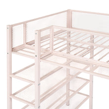 Load image into Gallery viewer, iRerts Twin Size Loft Bed, Metal Twin Loft Bed Frame for Adults Teens Kids, Twin Loft Bed with 4-Tier Storage Shelves, Loft Bed Twin Size for Bedroom, Space-Saving Design, Pink