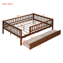 Load image into Gallery viewer, iRerts Daybed with Storage Drawers, Wood Full Daybed Frame for Kids Teens Adults, Full Size Daybed Frame with Fence Guardrails, Full Size Platform Bed Frame for Bedroom, No Box Spring Needed, Walnut