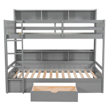 Load image into Gallery viewer, iRerts Wood Bunk Bed, Twin Over Twin Bunk Bed with Built-in Shelves Beside both Upper and Down Bed and Storage Drawer, Twin Bunk Bed for Kids Teens Boys Girls Bedroom, No Box Spring Needed, Gray