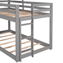 Load image into Gallery viewer, iRerts Low Bunk Beds for for Kids Teens Girls Boys, Wood Twin Over Twin Bunk Bed with Roof Window Guardrail Ladde, Floor Bunk Beds Twin Over Twin No Box Spring Needed for Bedroom, Gray