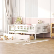 Load image into Gallery viewer, iRerts Daybed with Storage Drawers, Wood Full Daybed Frame for Kids Teens Adults, Full Size Daybed Frame with Fence Guardrails, Full Size Platform Bed Frame for Bedroom, No Box Spring Needed, White