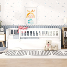 Load image into Gallery viewer, iRerts Daybed with Trundle Included, Wood Twin Daybed Frame for Kids Teens Adults, Twin Size Daybed Frame with Fence Guardrails, Twin Size Platform Bed Frame for Bedroom, No Box Spring Needed, White