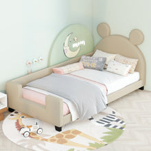 Load image into Gallery viewer, iRerts Twin Size Upholstered Daybed, Wooden Low Daybed Frame for Kids Teens with Cartoon Ears Headboard, Cute Kids Twin Bed Frame No Box Spring Needed, Twin Daybed Platform Bed Frame, Light Grey