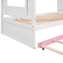 Load image into Gallery viewer, iRerts Wood Bunk Bed Twin over Twin , Modern Twin Over Twin Bunk Bed with Trundle, Storage Cabinet, Stairs and Ladders, Twin Bunk Beds for Kids Teens Adults Bedroom, White/Pink