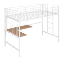 Load image into Gallery viewer, iRerts Metal Loft Bed with Desk, Twin Loft Bed Frame with Metal Grid for Kids Teens Adults, Twin Loft Bed with Ladder Guardrail, Loft Bed Frame Twin for Bedroom Dormitory, No Box Spring Needed, White