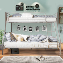 Load image into Gallery viewer, Twin over Full Bunk Bed for Adults Teens Kids, iRerts Industrial Metal Bunk Beds Twin over Full, Twin over Full Bunk Bed with Safety Guardrail, No Box Spring Needed, Space-Saving, Silver