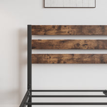 Load image into Gallery viewer, iRerts Metal Full Platform Bed Frame with Wood Headboard, Heavy Duty Full Bed Frame with Metal Slat Support, No Box Spring Needed, Industrial Full Size Bed Frames for Bedroom, Rustic Brown