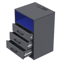 Load image into Gallery viewer, iRerts Bedside Table with Charging Station Wireless, Modern Nightstand for Bedroom with Plug Outlets, 2 USB Ports, 3 Drawers, 16 LED Lights, Wood Night Stands End Side Table for Bedroom Office, Gray