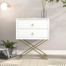 Load image into Gallery viewer, iRerts Nightstand with Charging Station, Modern End Side Table with 2 Drawers, Golden Handle and USB Charging Ports, Wood Night Stands Bedside Table for Bedroom Living Room, White