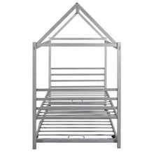 Load image into Gallery viewer, iRerts Twin Size Metal House Shape Bed Frame with Trundle, Modern Twin Platform Bed Frame with Metal Slats, Twin Bed Frame No Box Spring Needed, Twin Size Bed Frame for Kids Bedroom, Silver