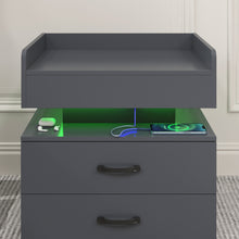 Load image into Gallery viewer, iRerts Nightstand for Bedroom, Wood End Side Table with Charging Station, USB Ports, 16 LED Lights, 2 Storage Drawers, Modern Bedside Table LED Nightstand for Bedroom Living Room, Gray