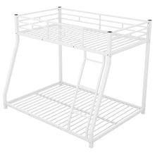 Load image into Gallery viewer, iRerts Metal Bunk Bed Twin Over Full, Heavy Duty Low Bunk Beds for Kids Teens Adults, Twin Over Full Bunk Bed with Slats Support, No Box Spring Needed, Floor Bunk Bed for Bedroom Dorm, White