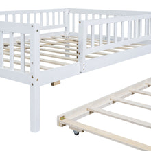 Load image into Gallery viewer, iRerts Daybed with Trundle Included, Wood Full Daybed Frame for Kids Teens Adults, Full Size Daybed Frame with Fence Guardrails, Full Size Platform Bed Frame for Bedroom, No Box Spring Needed, White