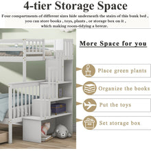 Load image into Gallery viewer, iRerts Twin Over Full Bunk Bed, Wood Bunk Beds Twin Over Full with 2 Drawers and Staircases, Convertible into 2 Beds, Bunk Beds for Kids Teens Adults, Bunk Bed for Bedroom, No Box Spring Needed, White